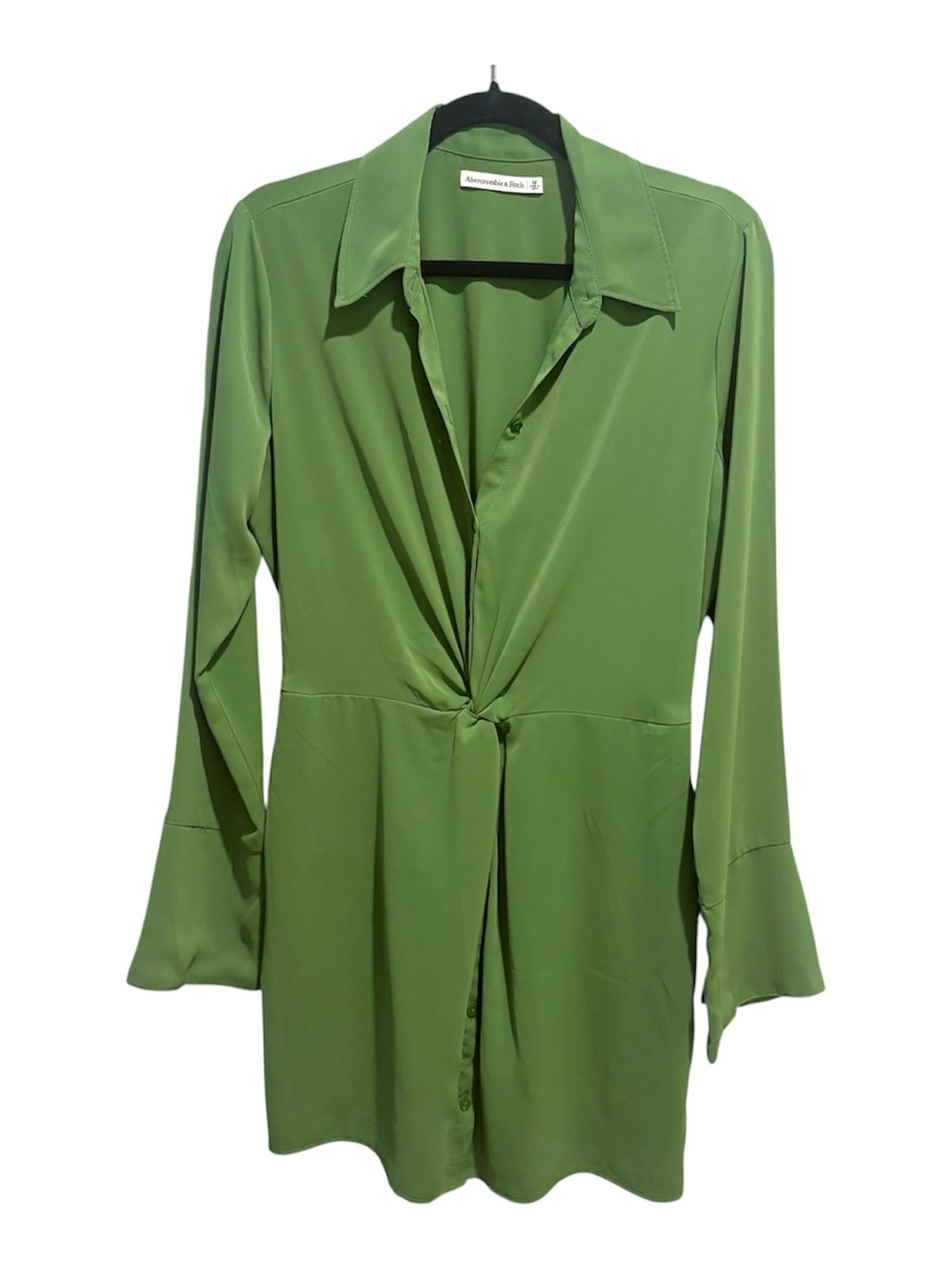 Abercrombie Fitch Shirt Dress Twist Front Matcha Sage Green M Office Siren - Picture 1 of 8